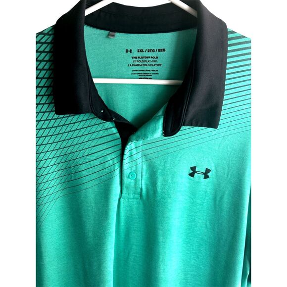 Under Armour‎ PoloShirt Mens XXL Blue/Teal Striped Golf Performance - Picture 1 of 5